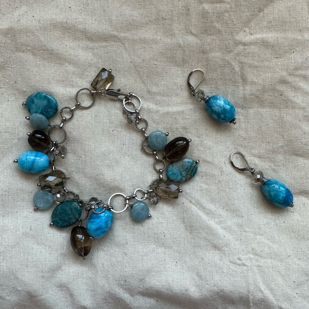 Artisan Turquoise stone bracelet and earrings set